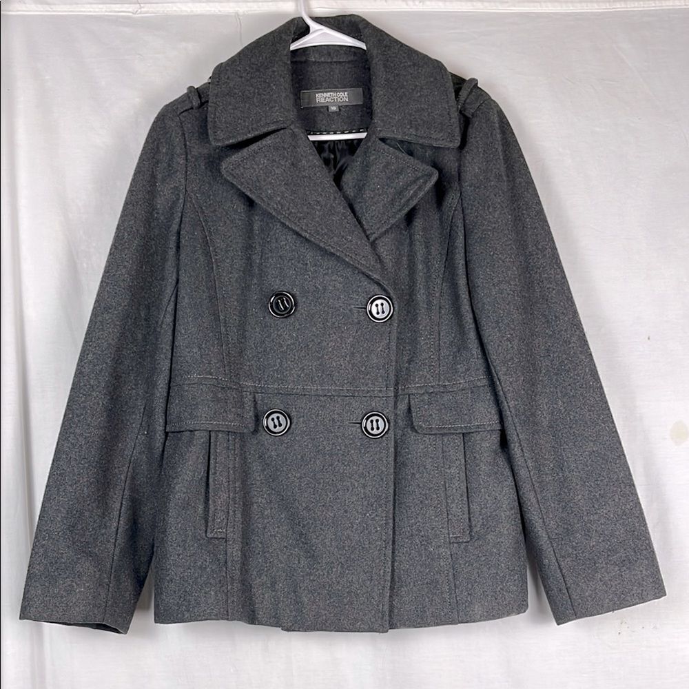 Gray Kenneth Cole Reaction Double Breasted Wool Blend Pea Coat